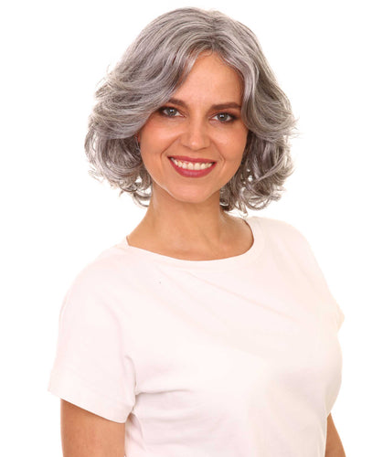 Salt & Pepper Grey with Silver Grey HL Front layered bob wig