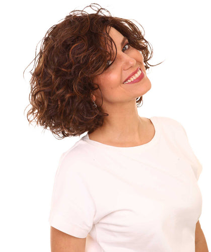 Dark Brown with Auburn highlights 2 Curly Asymmetrical Hairstyles