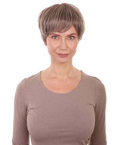 Grey mixed Lt Brn with Slv Grey HL Front monofilament wig