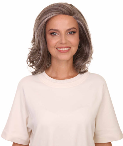 Grey mixed Lt Brn with Slv Grey HL Front swiss lace wig