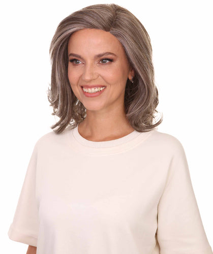 Grey mixed Lt Brn with Slv Grey HL Front swiss lace wig