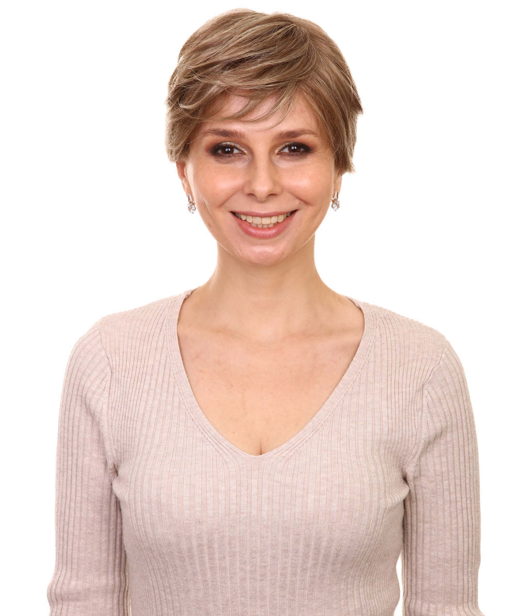Light Ash Brown with Light Blonde Frost short pixie cut wigs